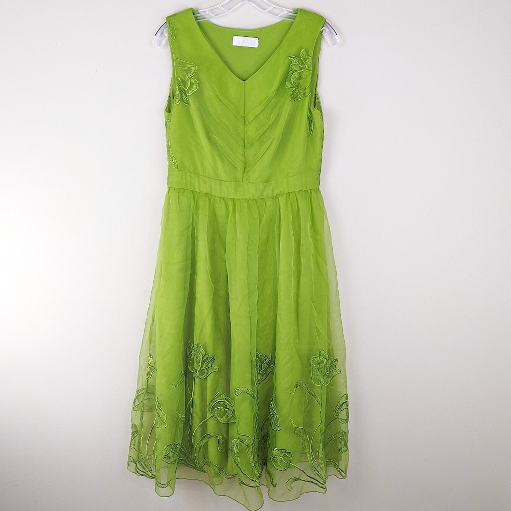 Green Layered Floral Print Dress - E93